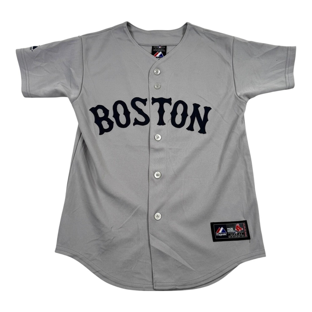 Boston Red Sox Jersey Youth M Gray MLB Baseball Crawford 13 Majestic Button